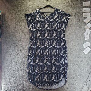 LIVI Dress Womens 22/24 Blue & White Abstract Print Lightweight Short Sleeve